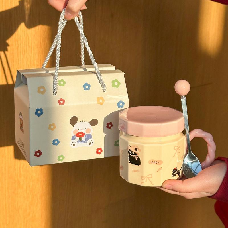 Mléčné fufu roztomilý kočičí hrnek vysoce hodnotný keramický hrnek s víčkem pro dárky k narozeninám pro dívky