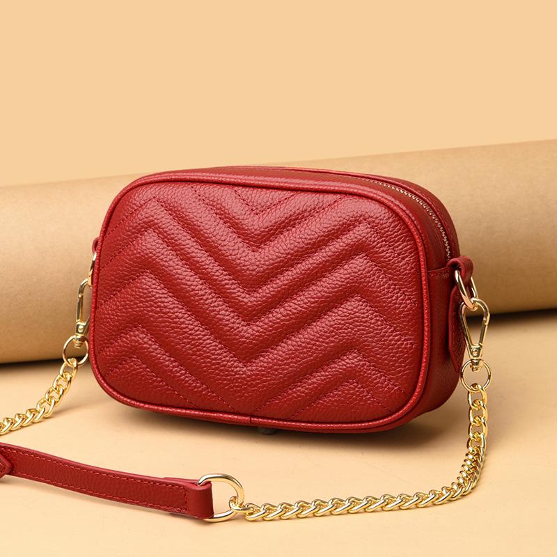 Leather Women'S Bag Shoulder Cowhide Small Square Bag Fashion Trend Chain Small Bag Messenger Bag