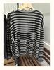 Xiao Wang's 52009 Autumn Korean-Style Loose Plus Size Casual Striped Round Neck Long Sleeve T-shirt