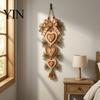 Pumpkin Decor with LED Lights Rustic Heart Shaped Wall Hanging Pendant Wooden Beads & Bow, Farmhouse Decorative Sign for Living Room Ornament