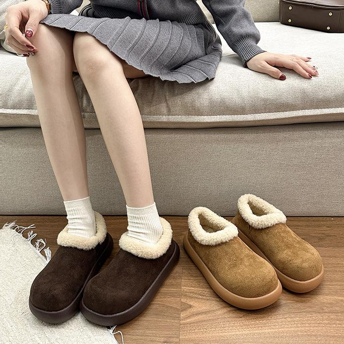 Women's Large Size Soft Sole Heightening Winter Warm Fur One Anti-slip Snow Boots Plush Lined Ankle Boots Outdoor Sports Furry Mouth Cotton Boots