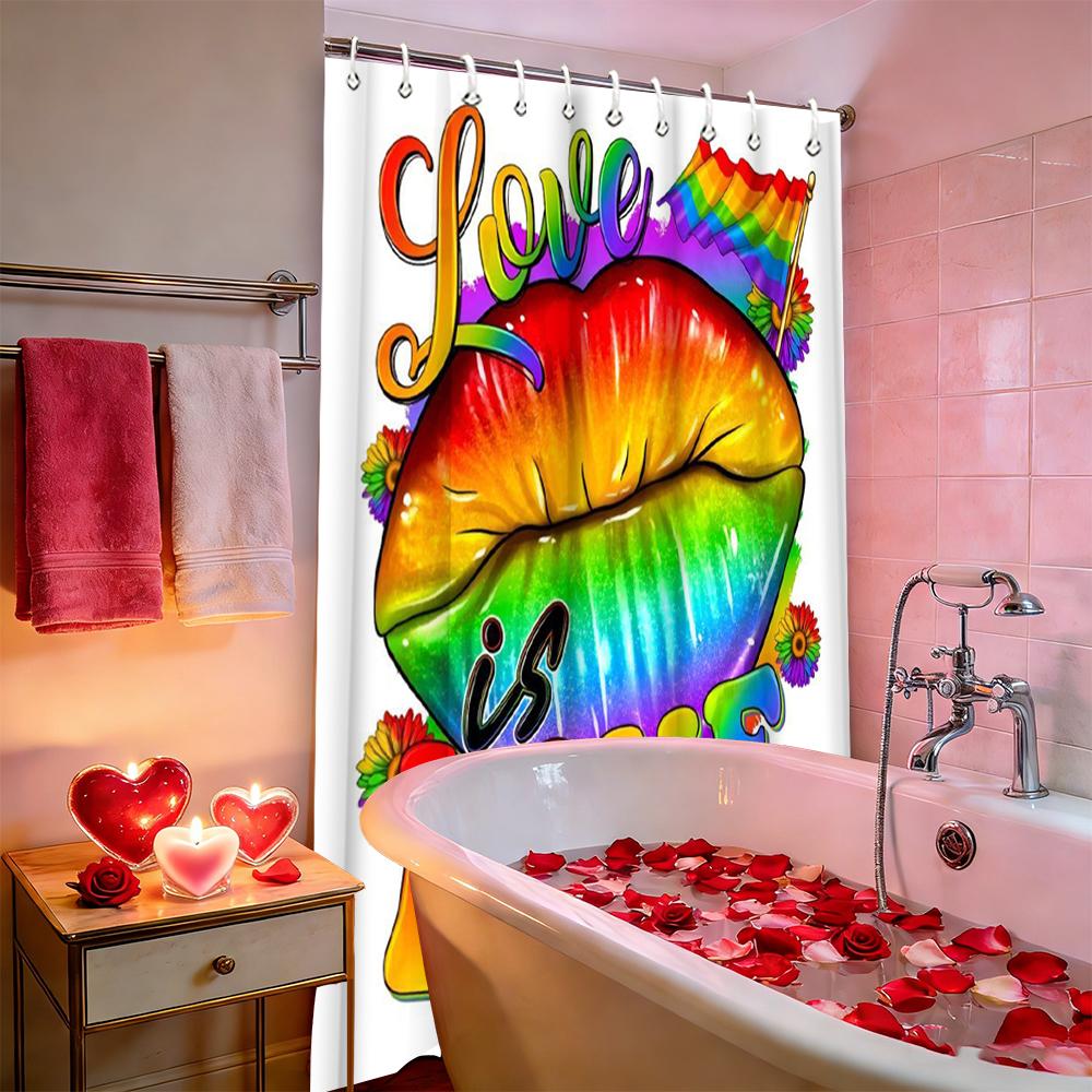 Tenda da doccia a forma di cuore d'amore e rosa per San Valentino, tenda da bagno impermeabile con 12 ganci, decorazione per la casa a forma di pesce