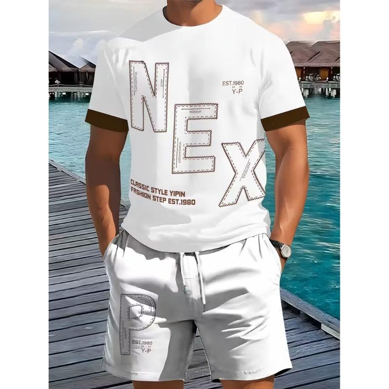 Einfaches Lässiges Herren T-Shirt Shorts 2-teiliges Set Große Größe Locker Sport Kurzarm und Shorts Set Urlaubs Herrenbekleidung