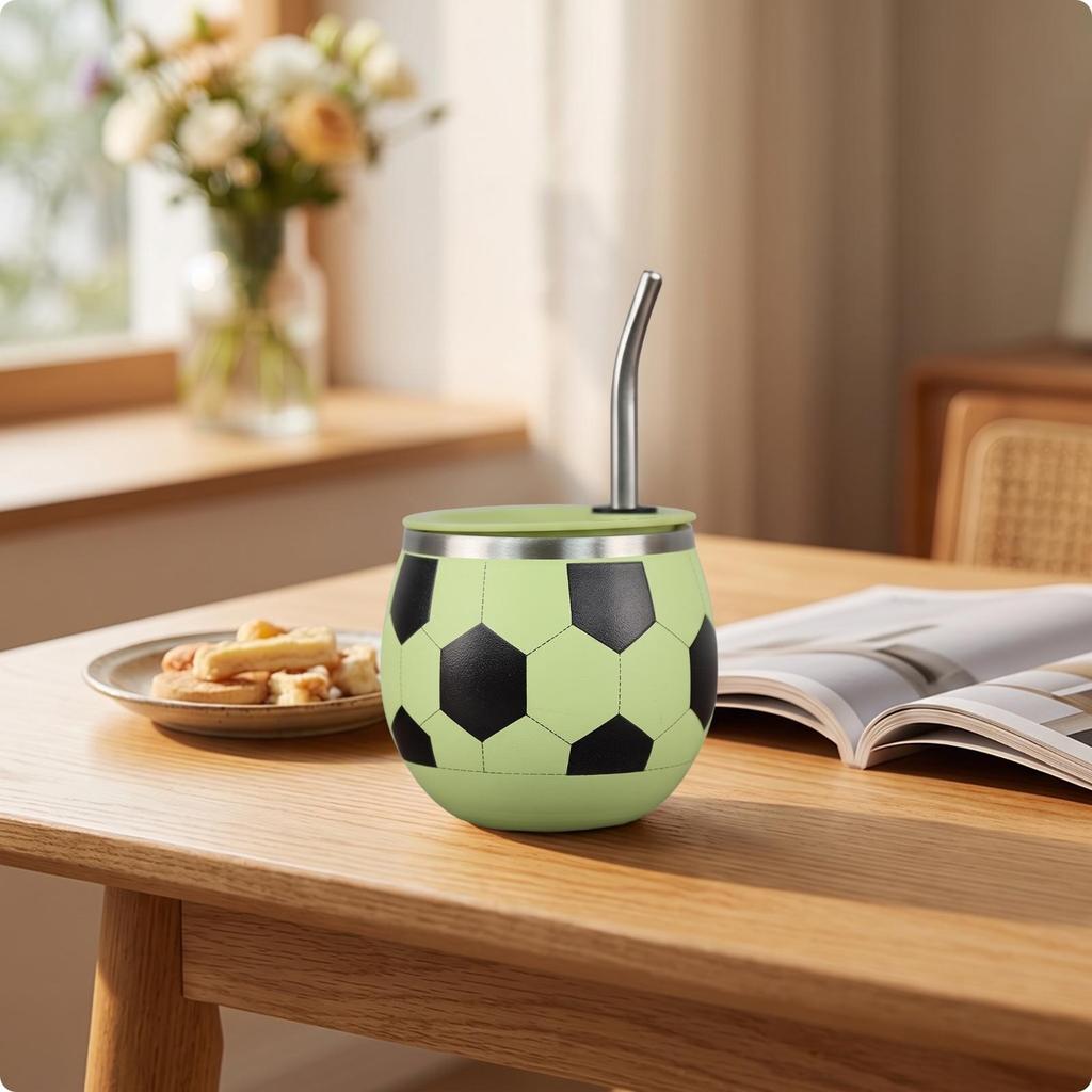 Soccer Tumbler with Straw Compact Ball Cup Lid Portable for Children