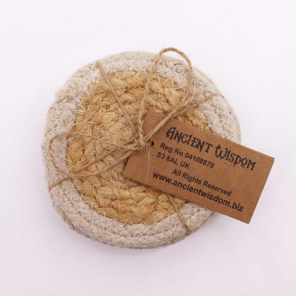 Jute Cotton Coasters Set of 4 Ivory Border