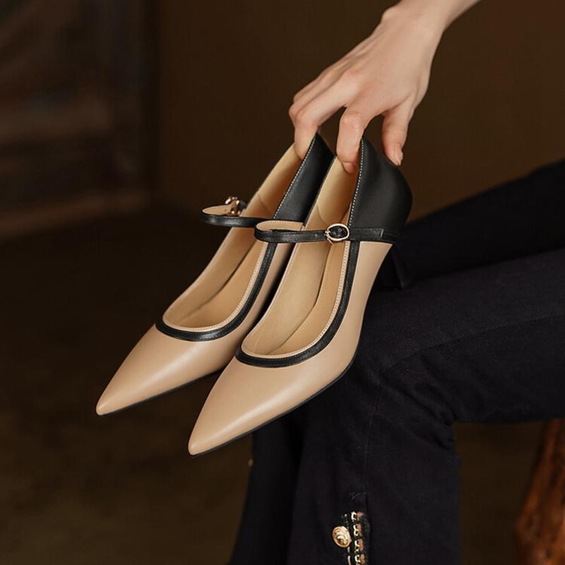 Fashion 2025 Spring Women Pumps Pointed Toe Thin Heel Shoes for Women Sheep Suede High Heels Women Stiletto Heels Buckle Handmade Shoes