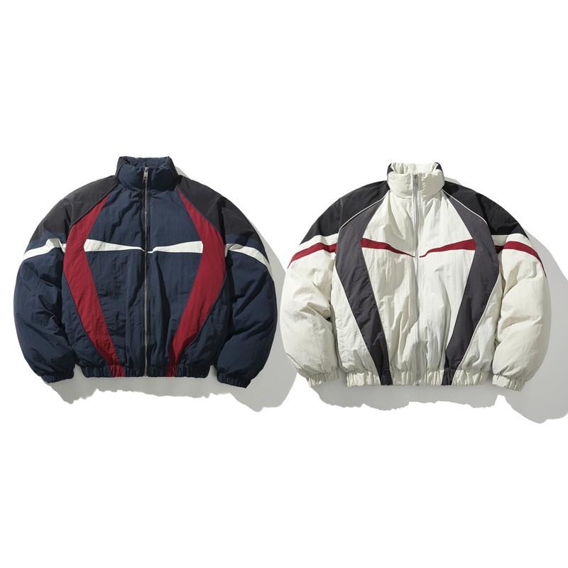 Unisex Streetwear Oversized Puffer Jacket Winter Warm Thick Cotton-Padded Coat With Colorblock Design
