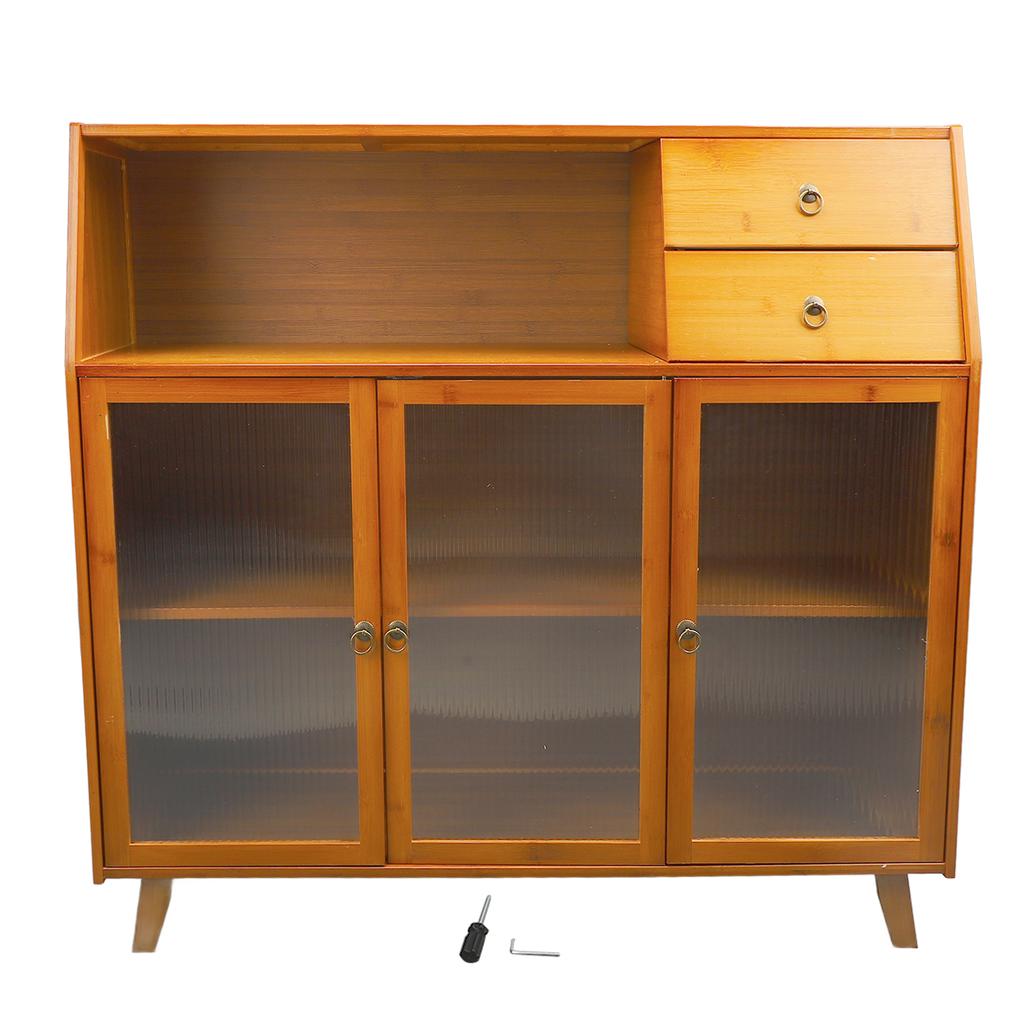 Kitchen Sideboard 3 Compartments 2 Shelves 2 Drawers Multifunction Buffet Cabinet Sideboard with 3