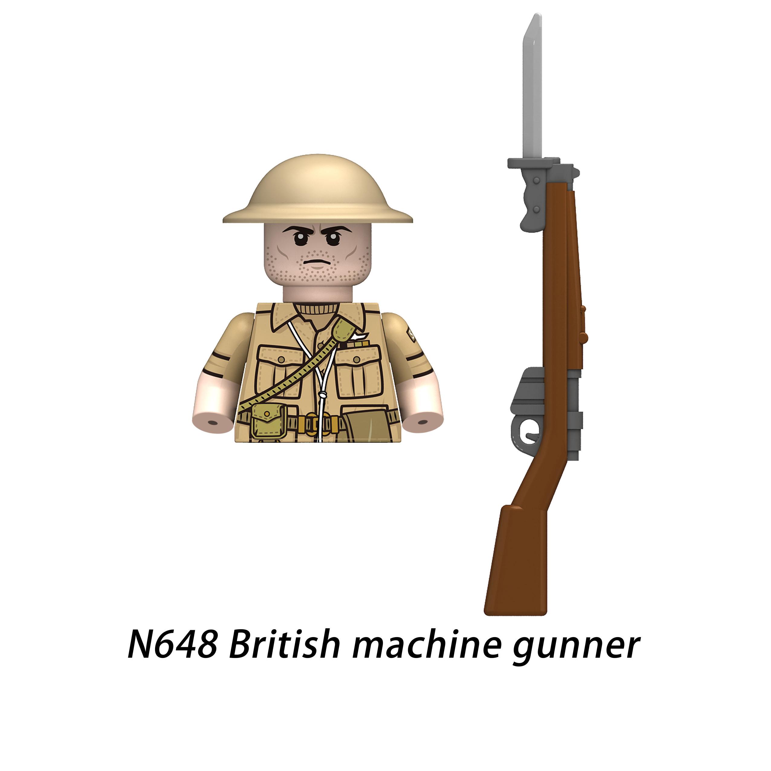 Британский пулеметчик Солдат Военные Мини-фигурки Модели Детские игрушки Строительные блоки Подарок Мальчики Девочки