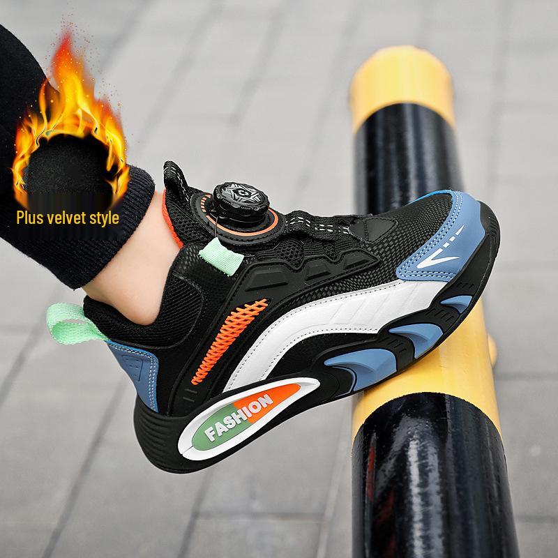 Boys' Fleece-Lined Waterproof Winter Sports Shoes - New 2025 Style, Lightweight, Non-Slip, Leather Running Shoes