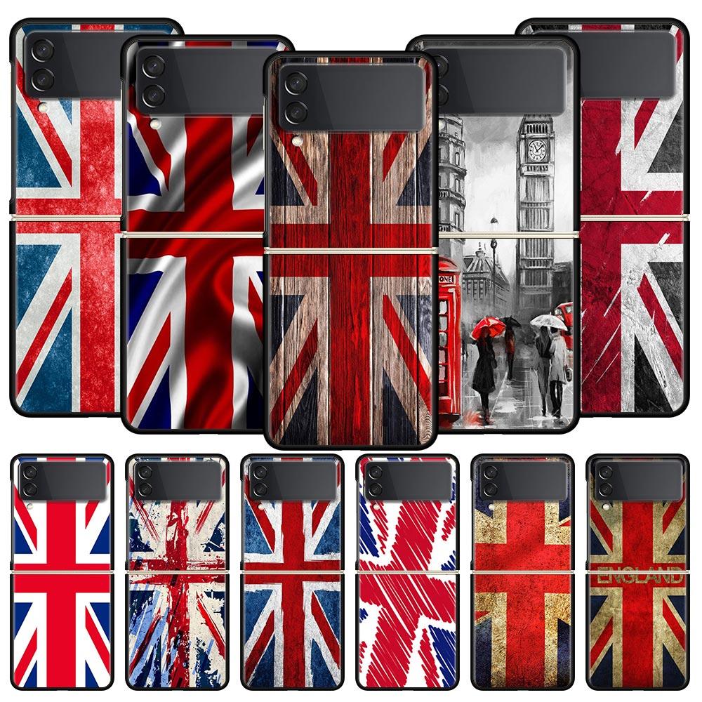 England UK Flags Phone Case For Samsung Galaxy Z Flip3 Flip4 Flip5 PC Bumper Shell For Z Flip 3 4 5 Black Hard Folding Cover