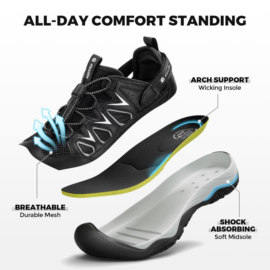 Men's Wide Fit Leather Hiking Sandals Breathable Water Shoes with Arch Support for Beach and Summer