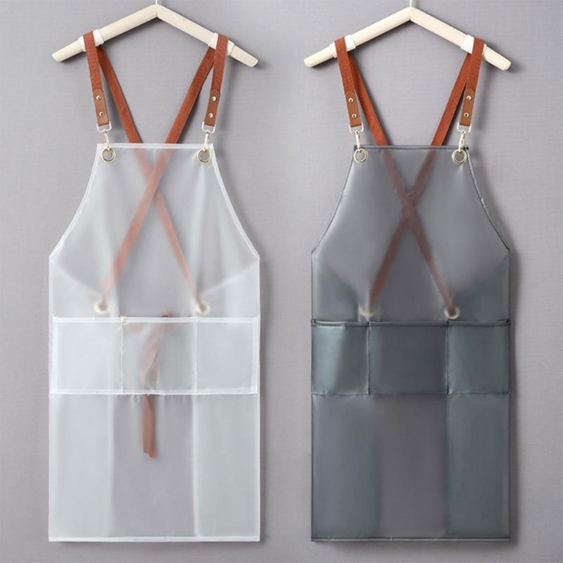 Transparent TPU Cross Back Cooking Apron Oil-proof Overall Household Kitchen Women Work Clothes with Pocket Halter Apron