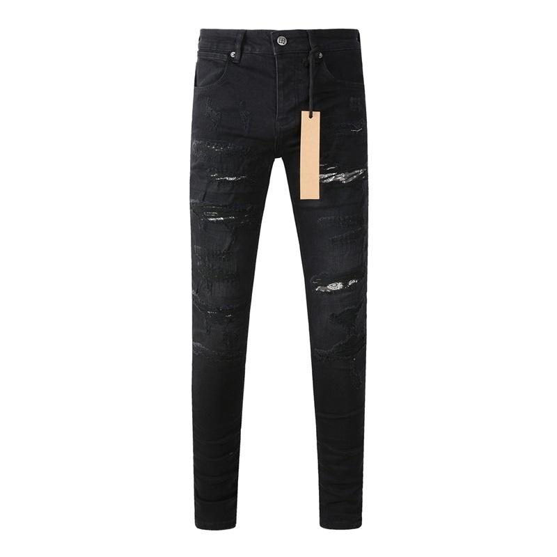 STREETRICH High Street Men's Jeans Low Rise Stretch Skinny Button Fly Ripped Hold Black Pants