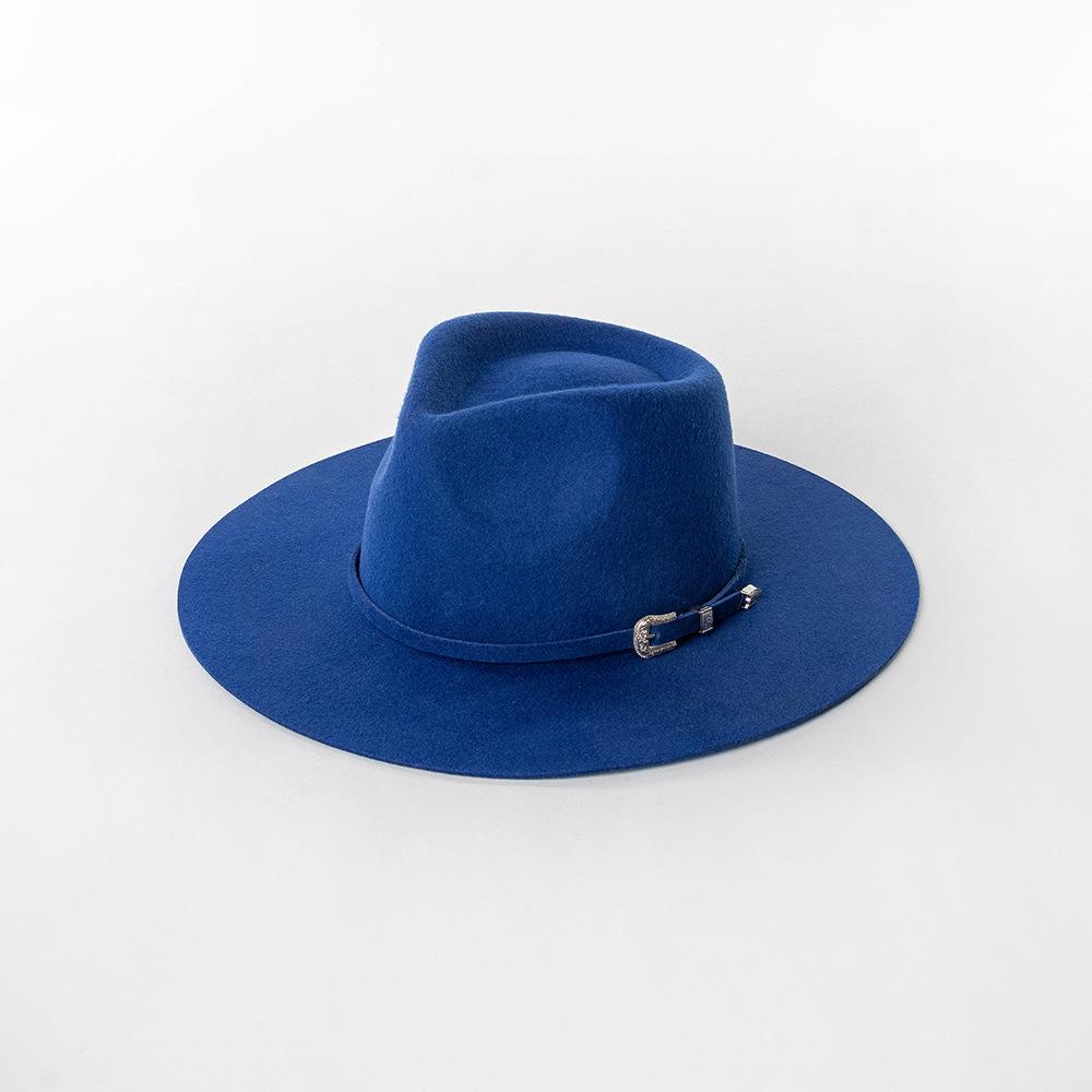 Autumn Winter French Style Pure Wool Fedora Hat With Belt Men Women Vintage Jazz Felt Cap Big Brim Stylish Casual Warm Dress Hat