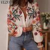 Women's Fashion Casual Spring Autumn Flower Pattern Print Long Sleeve POLO Neck Blouses & Shirts