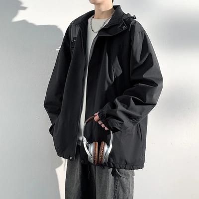 Męska Jesienna Casualowa Wodoodporna Kurtka Outdoorowa Modna Kurtka Wiatrówka z Kapturem Wspinaczka Piesza Kemping Unisex Zapinana na Zamek