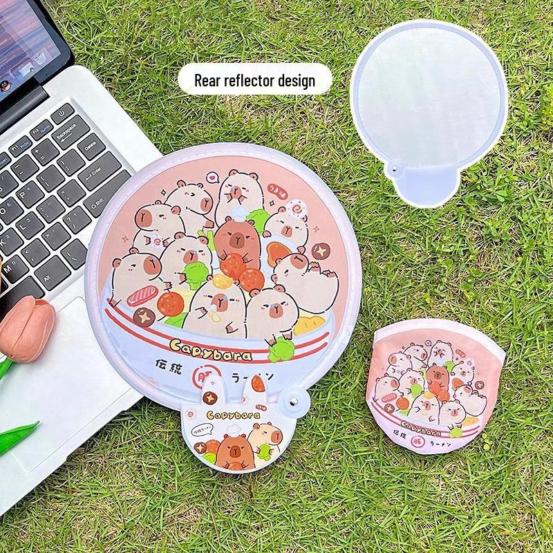 Ventaglio Pieghevole Mini Capibara Cartone Animato Riflettente: Carino, Portatile e Perfetto per i Selfie