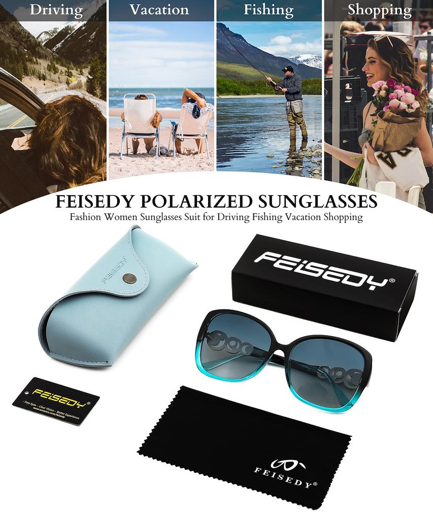 FEISEDY Polarized Pearl Sparkling Extra Large Fashion UV for B2821 Women's Sunglasses, Square, Frame, Designer, Protection, Sports, Fishing,