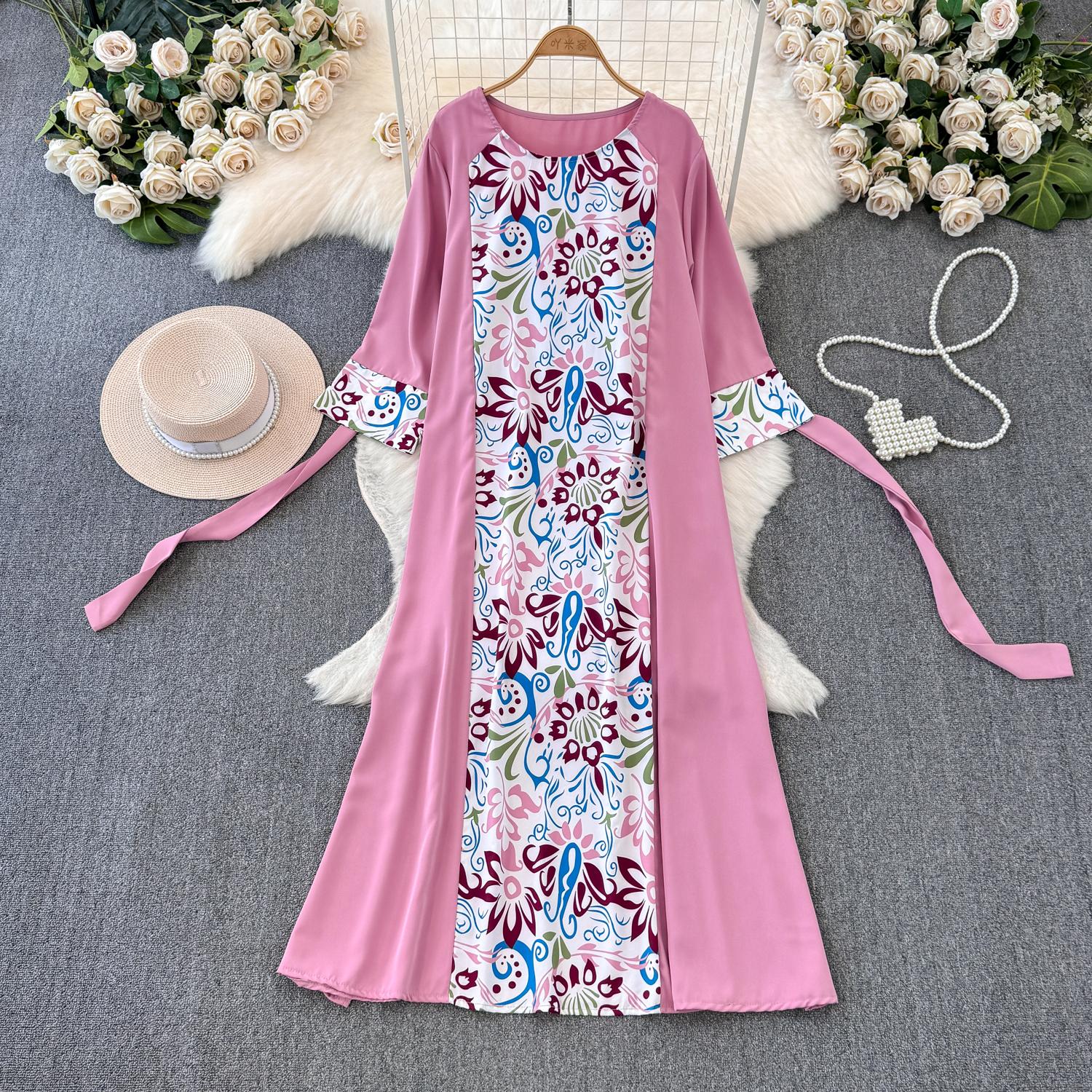 Осеннее винтажное женское длинное платье в стиле пэчворк с принтом — фото 3