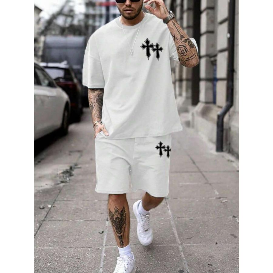 2-teiliges Set mit Kurzarm-Shorts für Herren mit Vintage-Print für den Sommer, lässiges Herren-T-Shirt für den Alltag, Outdoor-Sport, Strandshorts für Herren