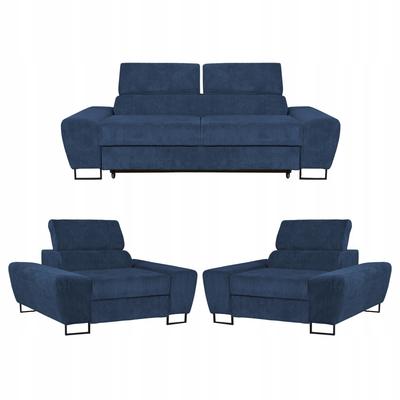 Living Room Relaxation Furniture Set Savio Sofa 2-seater Armchairs Navy Blue Family Furniture