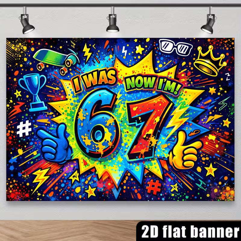 

2D 7th Birthday Graffiti Backdrop Banner I Was 6 Now I m 7 Party Background Cloth 47.2x31.5inch/120*80cm