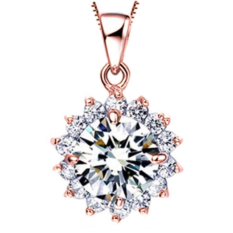 Runder Sonnenblumenanhänger Weihnachtskette - Weißgoldplattierter Zirkonschmuck