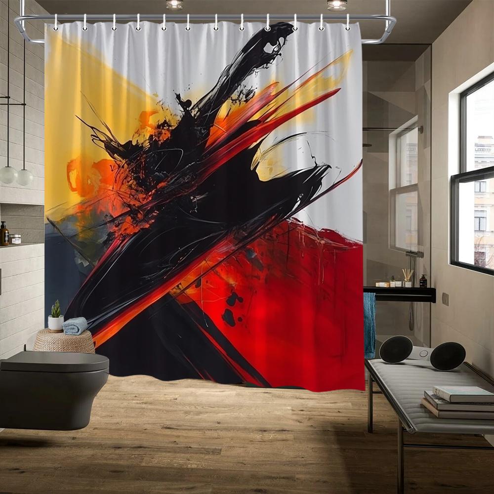 

Fiery Abstract Brushstroke Shower Curtain – Bold Red, Orange & Black Art, 70.8X70.8In, Polyester, Includes Hooks W60H190(CM)-1 Pcs