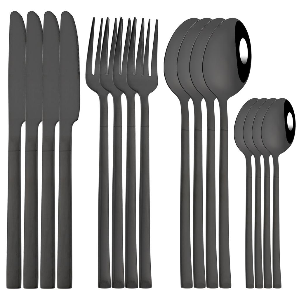 16Pcs Rose Gold Dinnerware Set Knife Fork Coffee Tea Spoon Cutlery Set Stainless Steel Tableware Western Home Kitchen Flatware