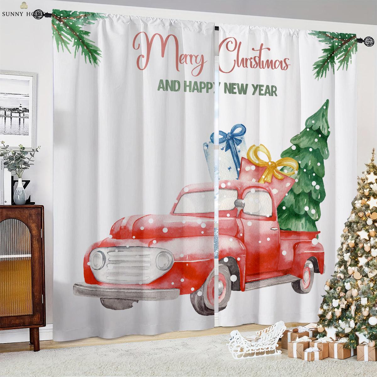 

2-Piece Christmas Holiday Decorative Piece Window Curtains Cartoon Style Santa Claus Claus Gift Bedroom Space Living Space Restaurant Holiday W50xH140(CM)x2PCS&Grommet Top