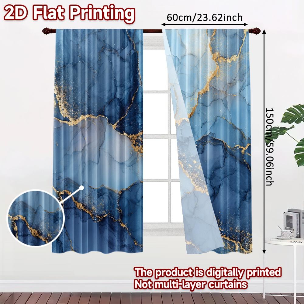 2pcs   2D FLAT PRINTING Curtains (Without Rod) Blue Marble Veins Halloween Festival Popular Curtains&Drapes Polyester Easy
