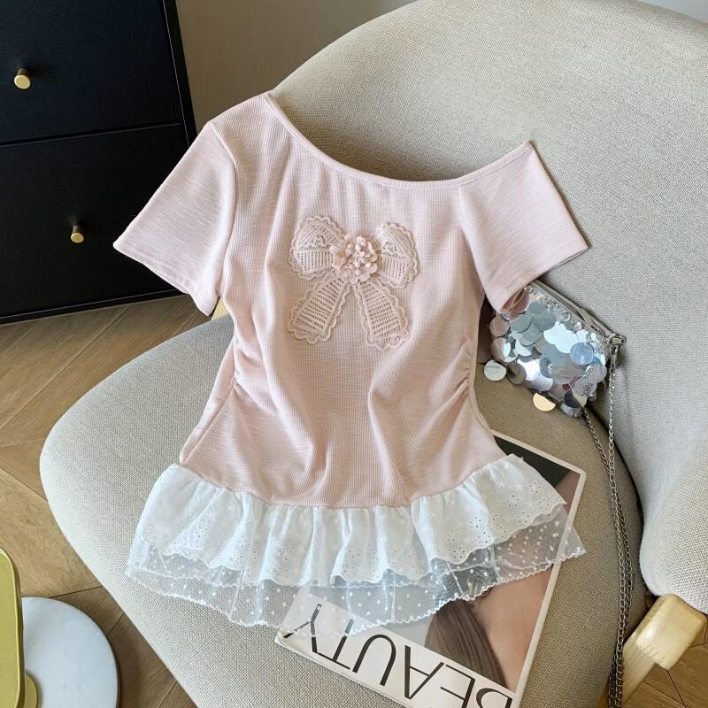 Women's Lace Bow Short Sleeve T-Shirt