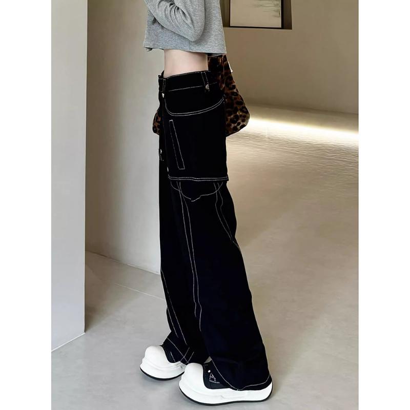 Fashionable Personalized Bright-line Personalized Straight Jeans Women In Spring and Autumn New American Retro Loose Wide-leg Pants