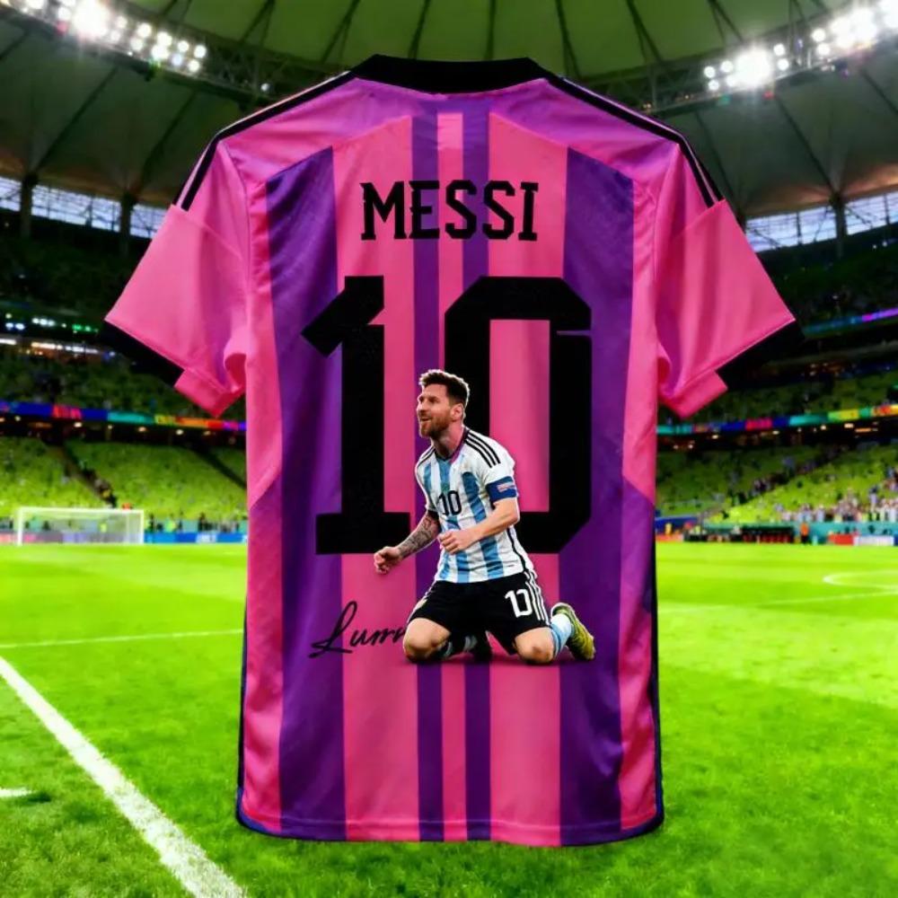 Abbigliamento Familiare T-shirt Maglia da Calcio con Stampa 3D Estiva di Messi. Ampio e comodo, adatto all'uso quotidiano.