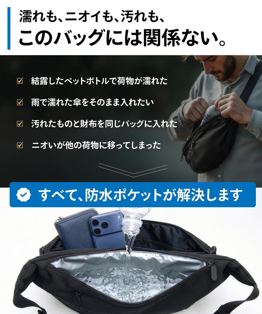 In Begin Large Capacity Body Bag for Waterproof Separates Wet Holds Water Waist 6 Large Size [Featured Magazine] Men, Pocket, Items, Bottles, Bag,
