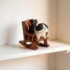 Cute Cow cat Animals Figurine Decorative Wooden Car Ornament Mini Kitten statue Rocking Chair For Home Room Desk Gift keychain