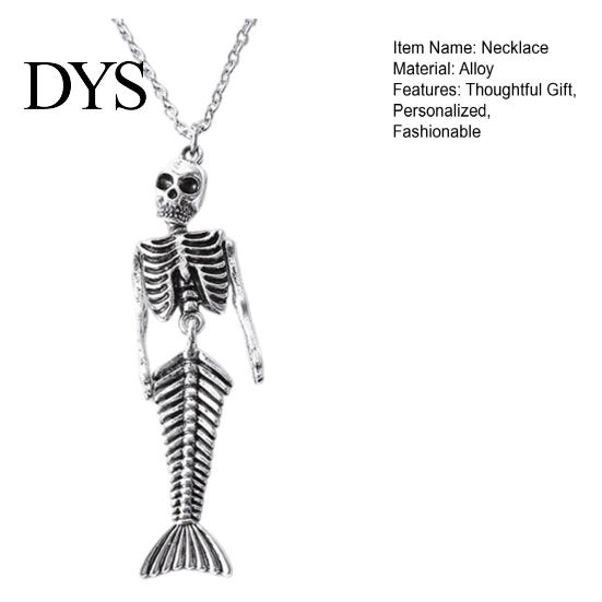 Mysterious Oceanic Gothic Pendant Skull Mermaid Skeleton Necklace, Dark Fantasy Jewelry Edgy Style Accessories for Women, Creative Spooky Accessory,
