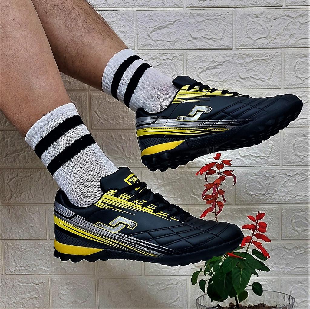 Jump 29117 Black-Yellow Lace-up Astroturf Football Shoes