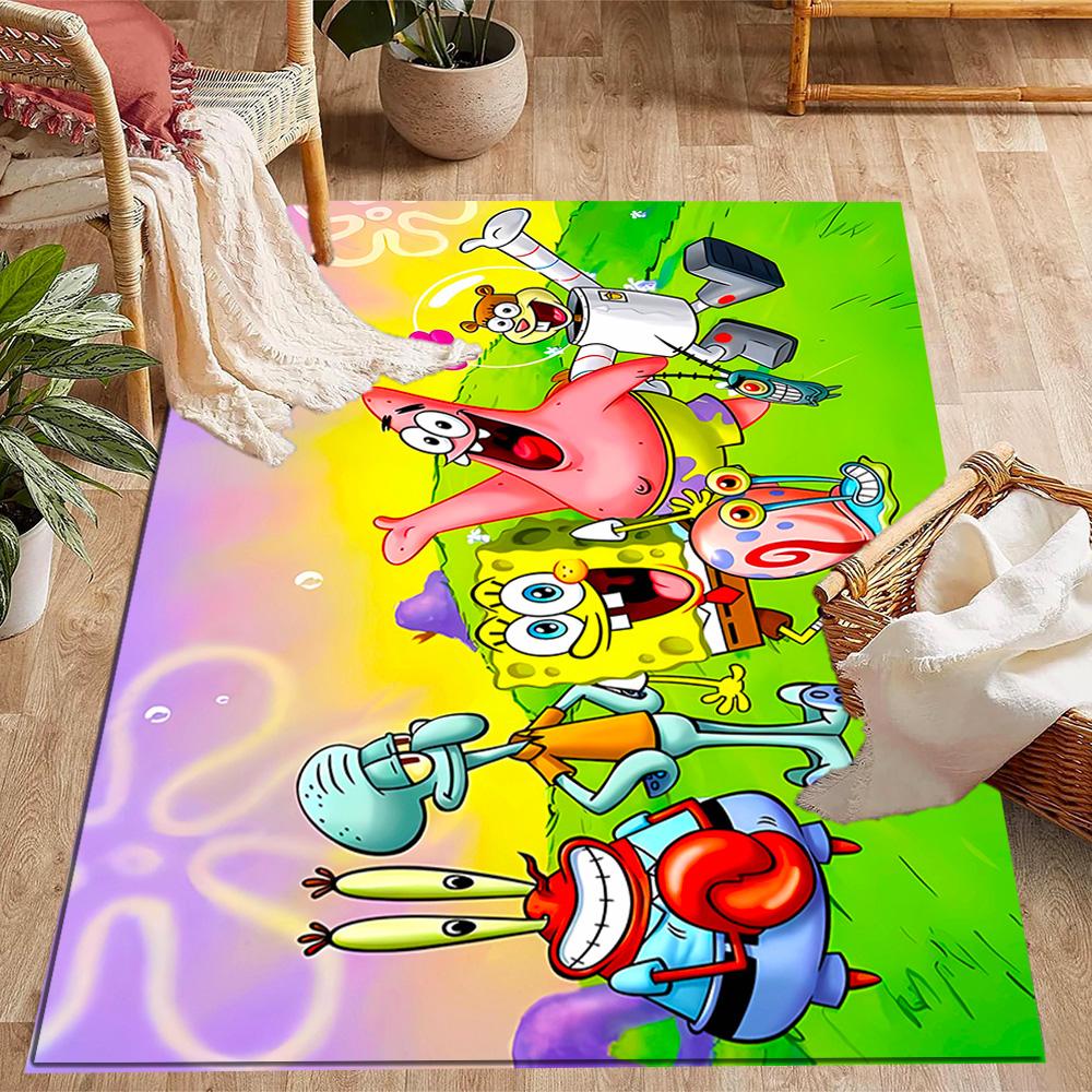 Spongebob Squarepants Adventure Themed Anti-Slip Rugs - Polyester Home Decor, Suitable for Bedrooms, Living Rooms, Doorways, Studios, and Decorations