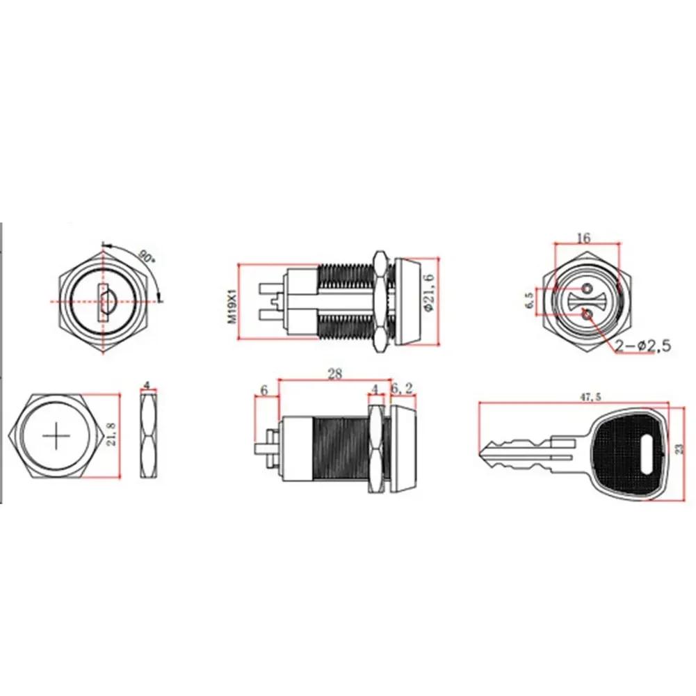 1set Lock With 2pcs Key 19mm Opening For Electric Vehicle Cabinet Zinc Alloy Lock Cylinder Key Switch Household Tools Kit