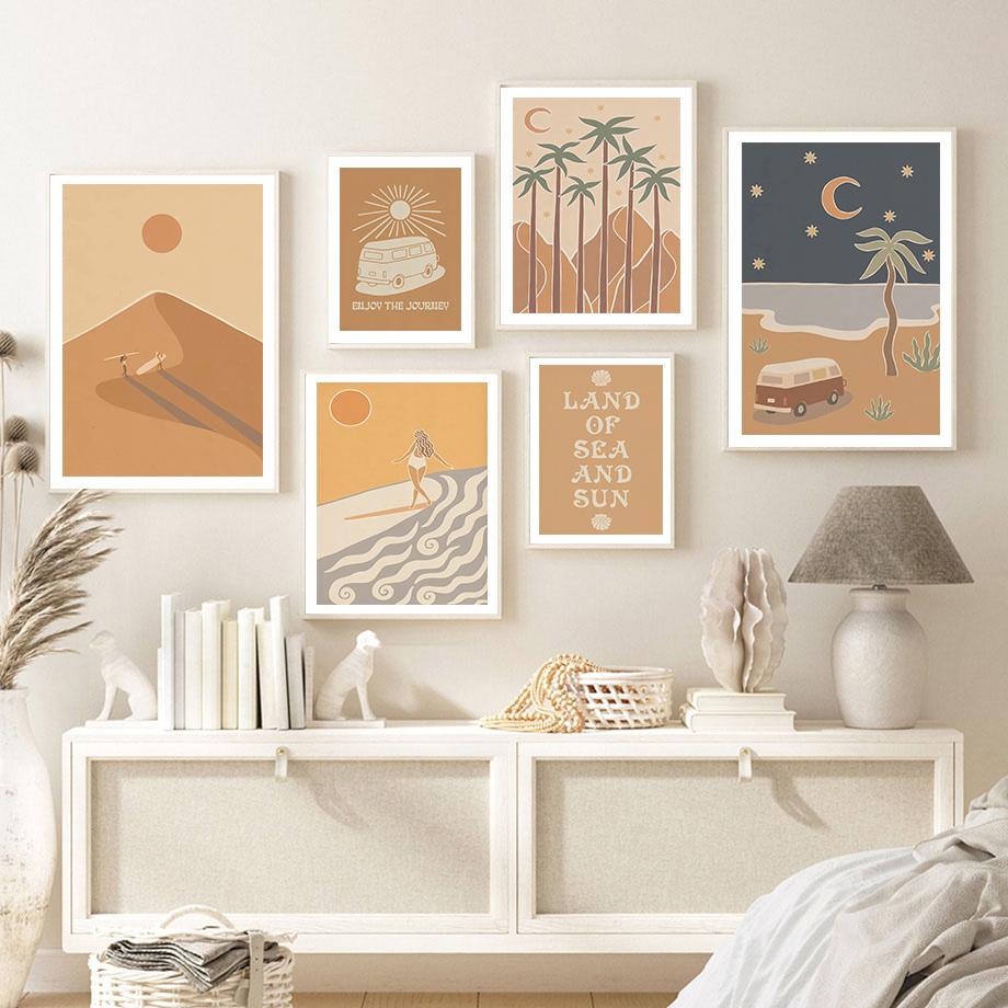 Meeresstrand Mädchen Palmen Landschaft Wandkunst Leinwandbild Abstrakte Poster Drucke Hotel Bar Wandbild Für Wohnzimmer Dekoration