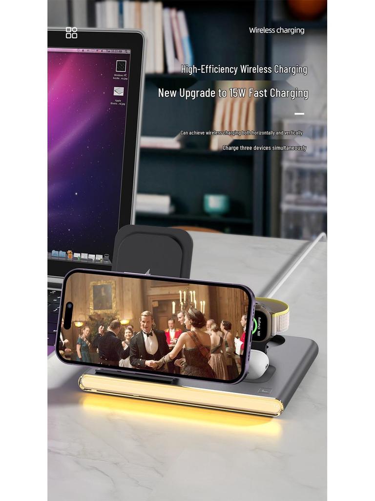 3-in-1 Foldable Wireless Charger for Phones, Earbuds, Apple, Samsung, and Watches with Fast Charging