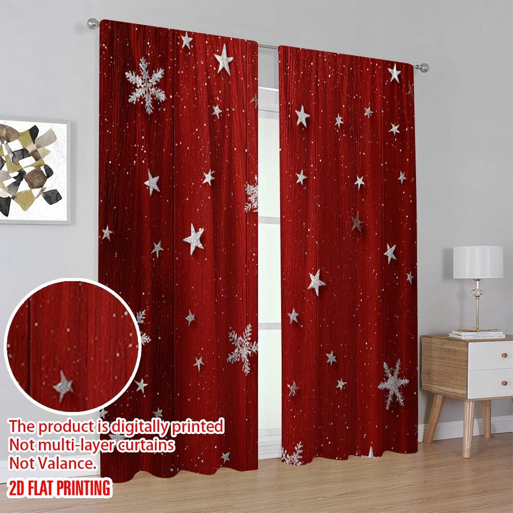 2pcs,2D Plane Printing Popular Curtains Red Snowflakes Versatile Durable Polyester (without Rod) Room Decor for Living Room,