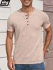 Camiseta de Algodão Masculina Design de Botão da Moda Respirável Cor Sólida Manga Curta Gola Henley Tops Ajuste Slim Aconchegante Camisetas Casuais Masculinas