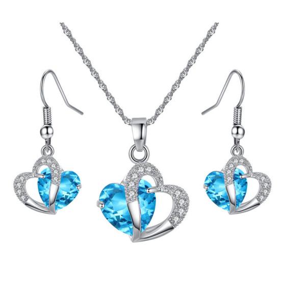 2Pcs/Set Women Jewelry Set Valentine Day Shining Heart Shaped Faux Crystal Necklace Hook Earrings Set