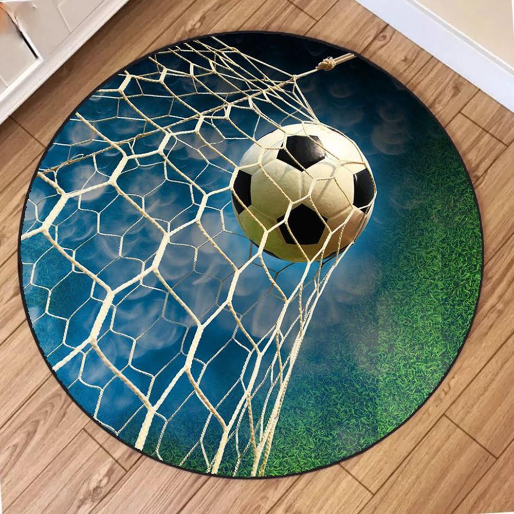 Soccer Theme Round Rug 3D Football Sports Style Carpet Anti-Slip Large Area Rug for Living Room Bedroom Kids Room Decor