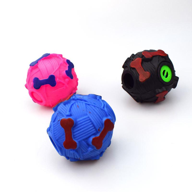 Natural Rubber Bone Printed Ball with Strange Call, Leakage Ball, Teeth Cleaning and Grinding for Pets, Feeding and Training Function