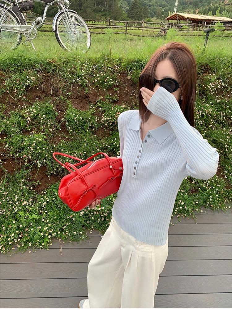 Korean Style Women's Polo Neck Knitwear: 2026 Autumn/Winter New Arrival Slim Fit Long Sleeve Pullover Sweater