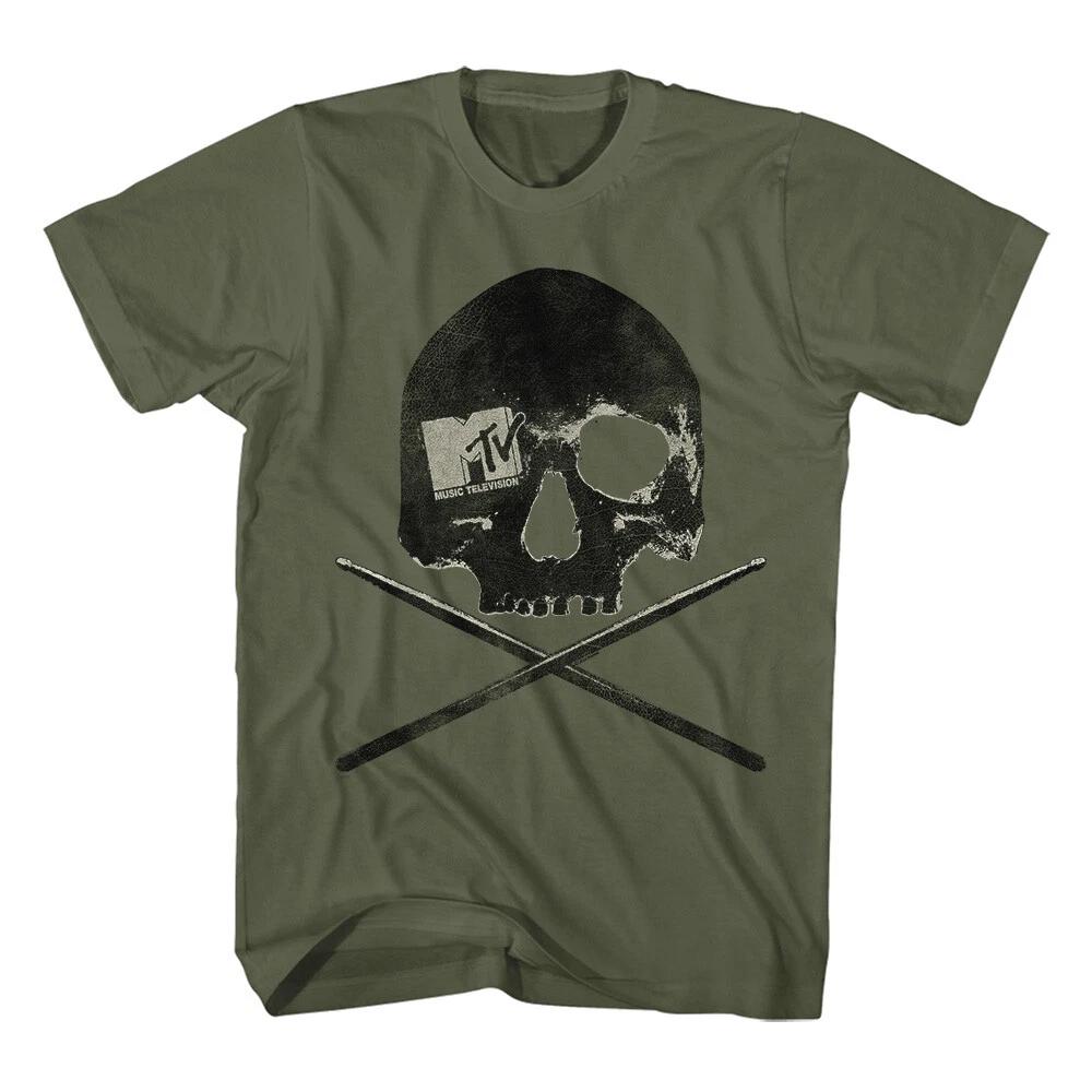 MTV Music Television Pirate Skull Drum Sticks Men s T Shirt 2XL